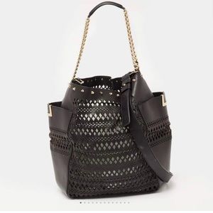 Jimmy Choo Black Leather Anna Lasercut Shoulder Bag